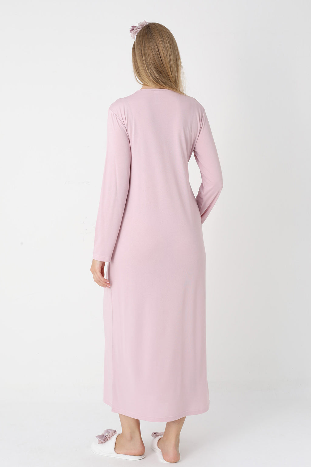 Lace Collar Maternity Feeding-Friendly Nightgown & Robe Set Powder - Z2302