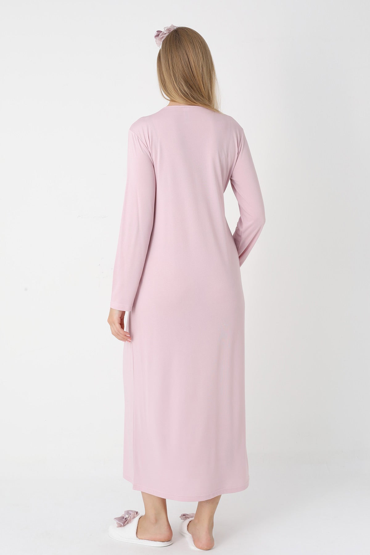 Lace Collar Maternity Feeding-Friendly Nightgown & Robe Set Powder - Z2302