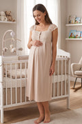 Lace Shoulder Maternity Feeding-Friendly Nightgown Mink - T2304