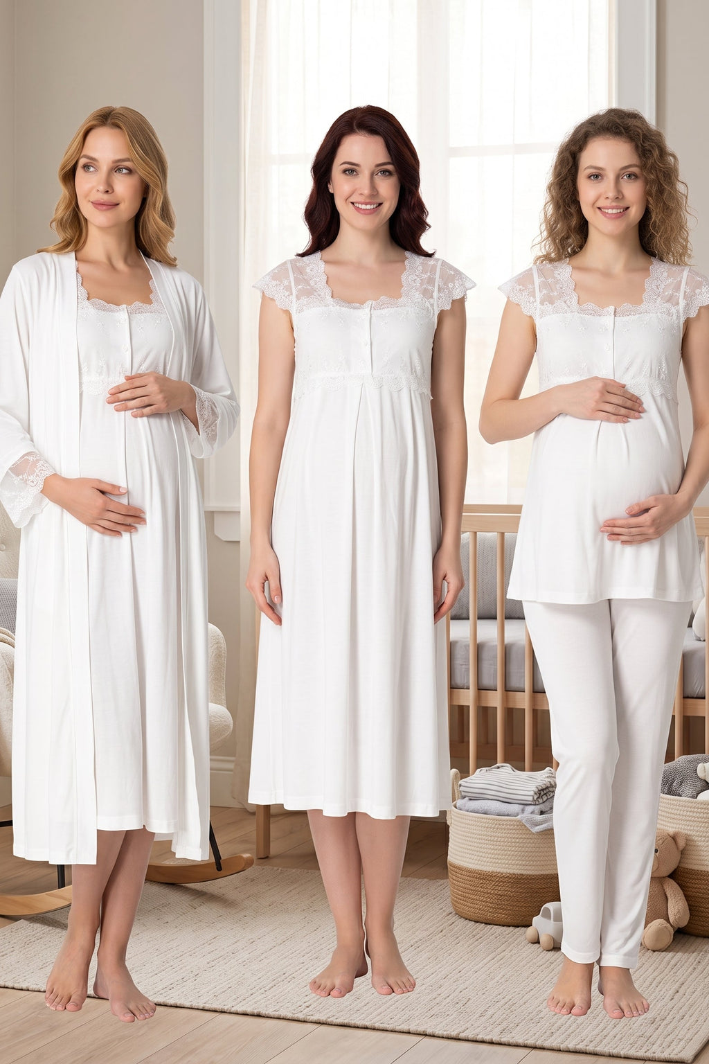 Lace Shoulder 4-Piece Maternity Feeding-Friendly Set Ecru - T2305
