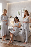 Lace Shoulder 4-Piece Maternity Feeding-Friendly Set Grey - T2305