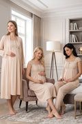 Lace Shoulder 4-Piece Maternity Feeding-Friendly Set Mink - T2305