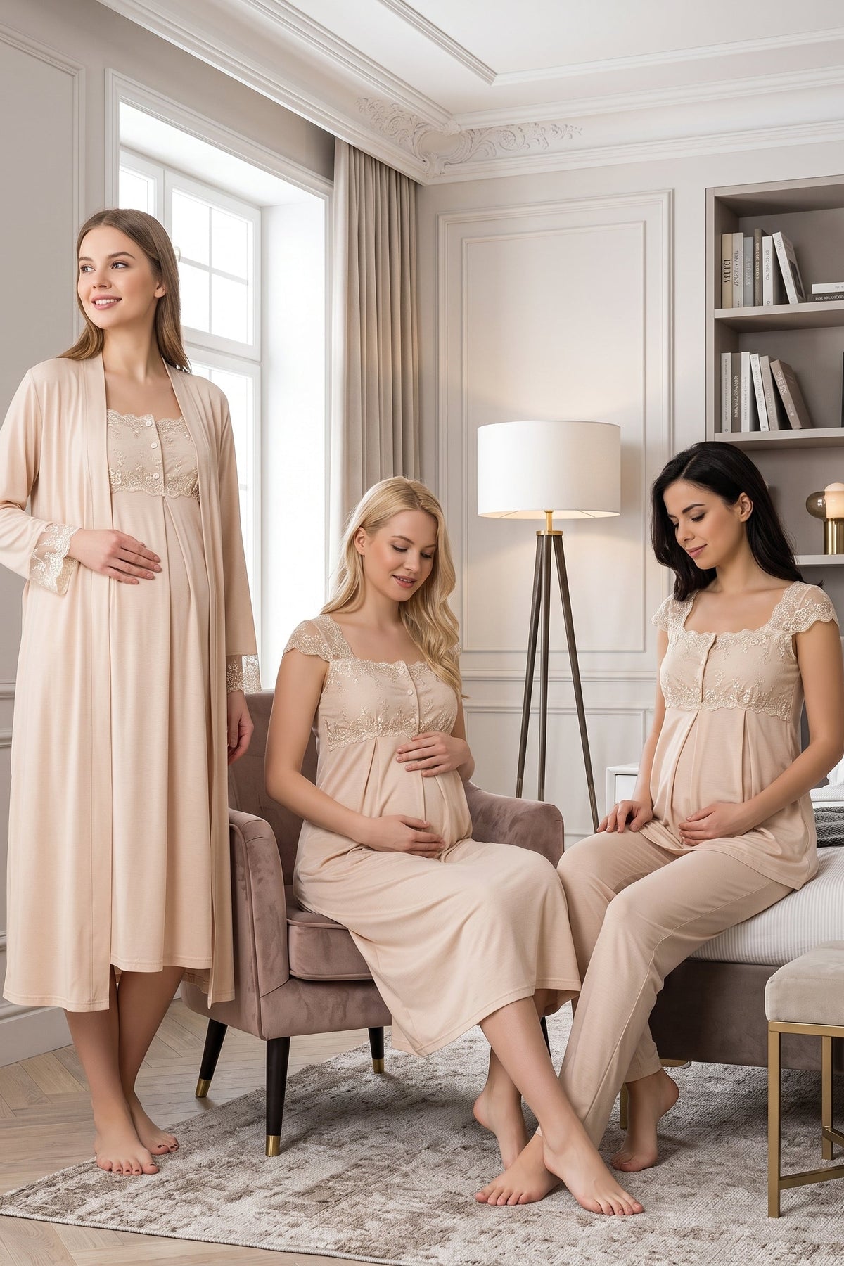 Lace Shoulder 4-Piece Maternity Feeding-Friendly Set Mink - T2305