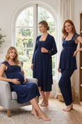 Lace Shoulder 4-Piece Maternity Feeding-Friendly Set Navy Blue - T2305