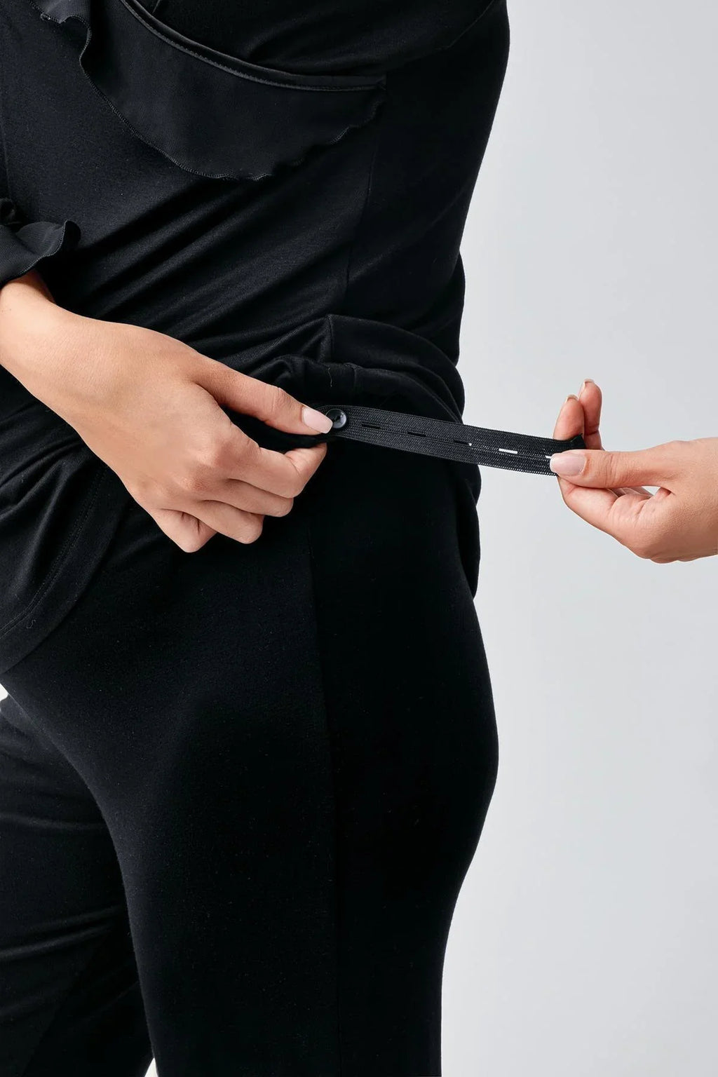 بيجاما شيفون مزدوجة الصدر 3-Pieces صديقة للأمومة مع ذراع رداء أسود - 23106