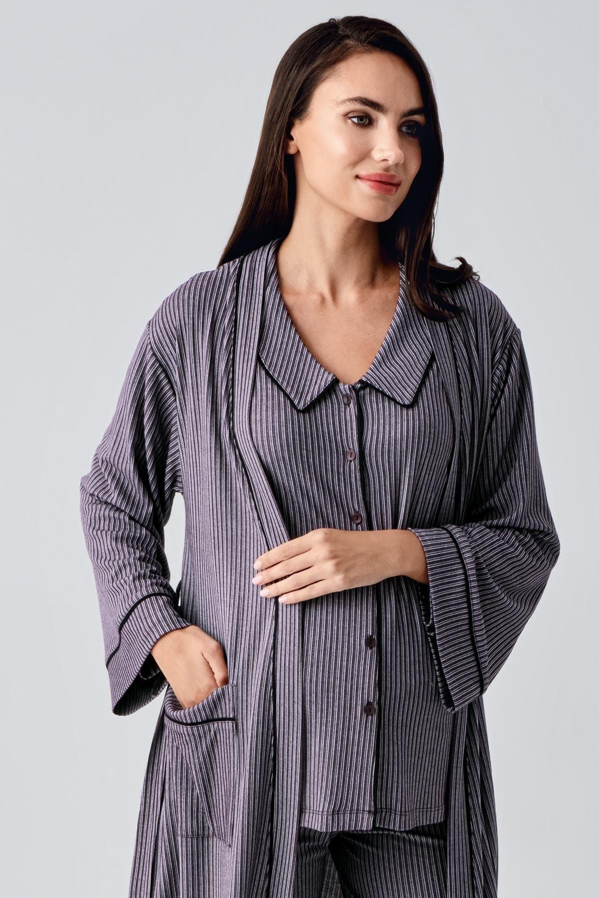 Baby Collar 3-Piece Maternity Feeding-Friendly Pajama & Robe Set Purple - S23111