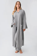 Cotton Melange 3-Piece Maternity Feeding-Friendly Pajama & Flywheel Arm Robe Set Grey - S23112