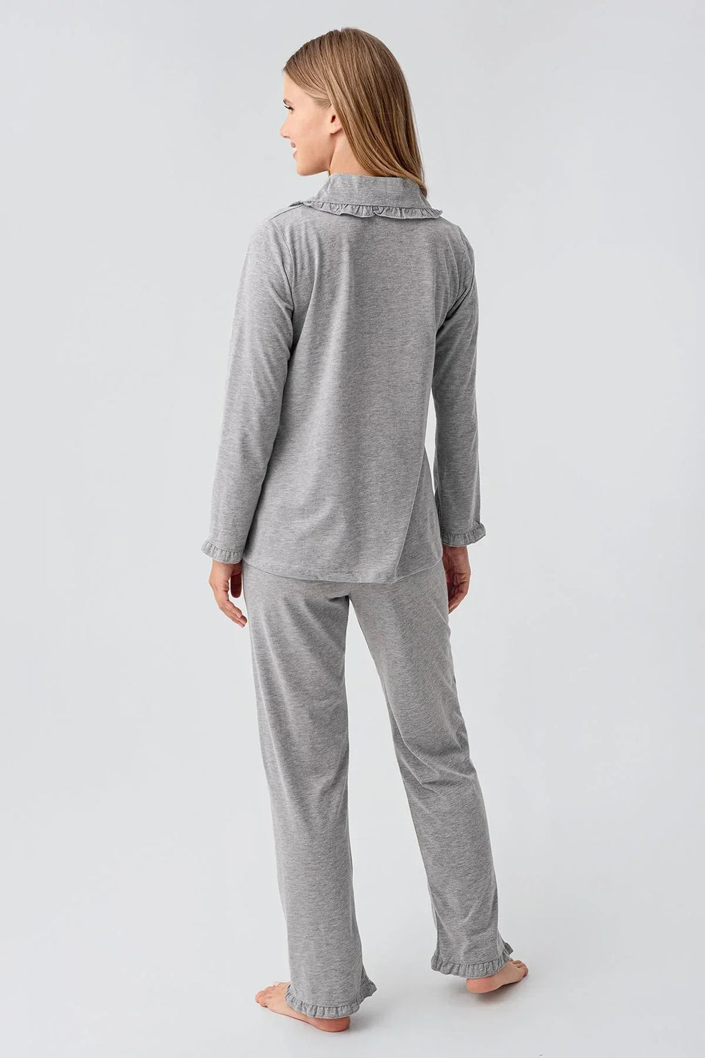 Cotton Melange 3-Piece Maternity Feeding-Friendly Pajama & Flywheel Arm Robe Set Grey - S23112