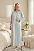 Lace Collar Maternity Feeding-Friendly Nightgown & Robe Set Mint - Z2316