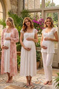 Patterned Lace Shoulder 4-Piece Maternity Feeding-Friendly Set Powder/Ecru - T2316