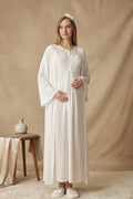 Floral Lace Collar Maternity Feeding-Friendly Nightgown & Robe Set Ecru - Z2324