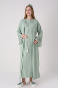 Lace Collar Maternity Feeding-Friendly Nightgown & Lace Sleeve Robe Set Green - 2331