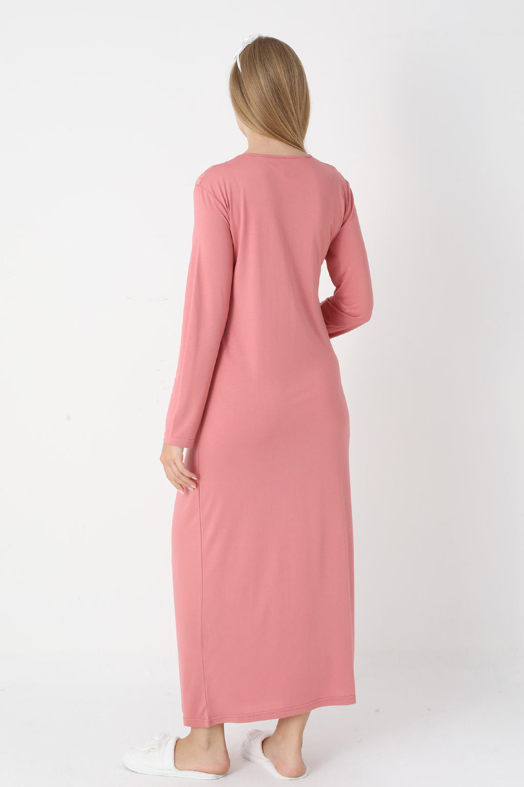 Lace Collar Maternity Feeding-Friendly Nightgown & Lace Sleeve Robe Set Pomegranate Red - 2331
