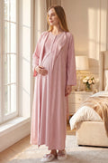 Classy Lace Collar Maternity Feeding-Friendly Nightgown & Jacquard Robe Set Powder - Z2333