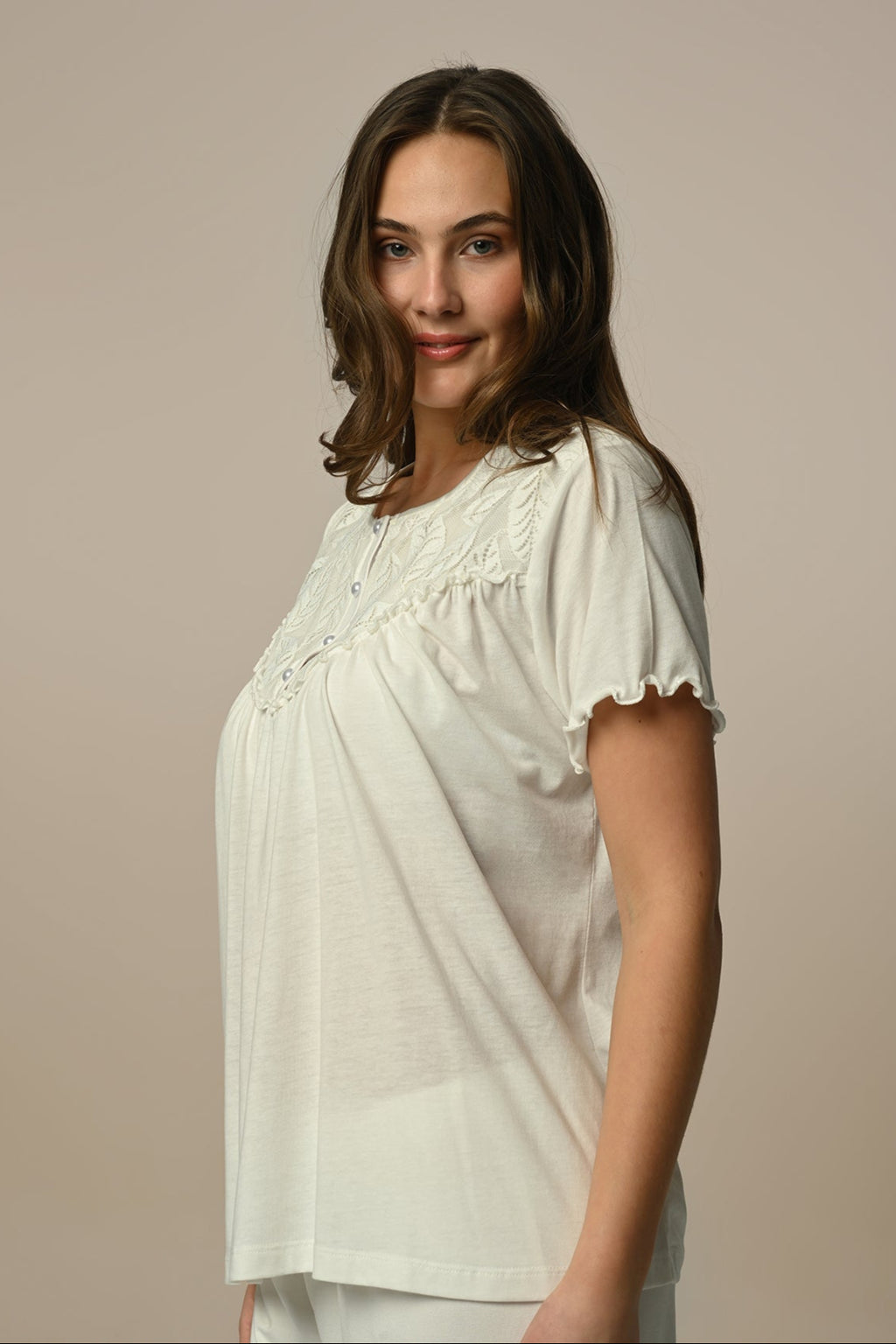 Leaf Lace 3-Piece Maternity Feeding-Friendly Pajama & Jacquard Robe Set - N23332