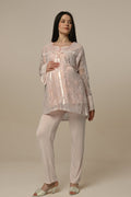 Lace Collar 3-Piece Maternity Feeding-Friendly Pajama & Lacy Robe Set - N23341
