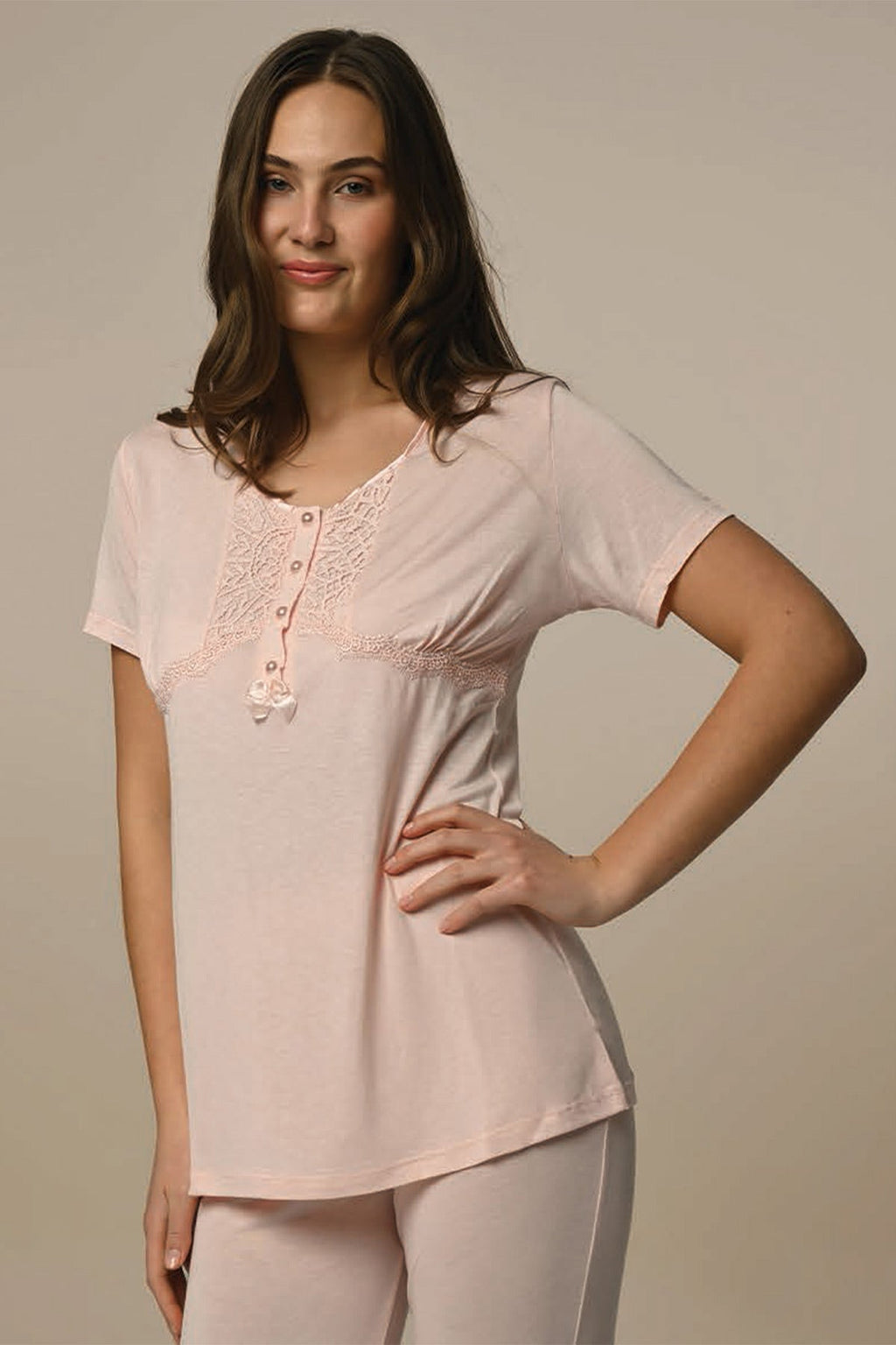 Wide Collar 3-Piece Maternity Feeding-Friendly Pajama & Lace Robe Set - N23346