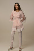 Wide Collar 3-Piece Maternity Feeding-Friendly Pajama & Lace Robe Set - N23346