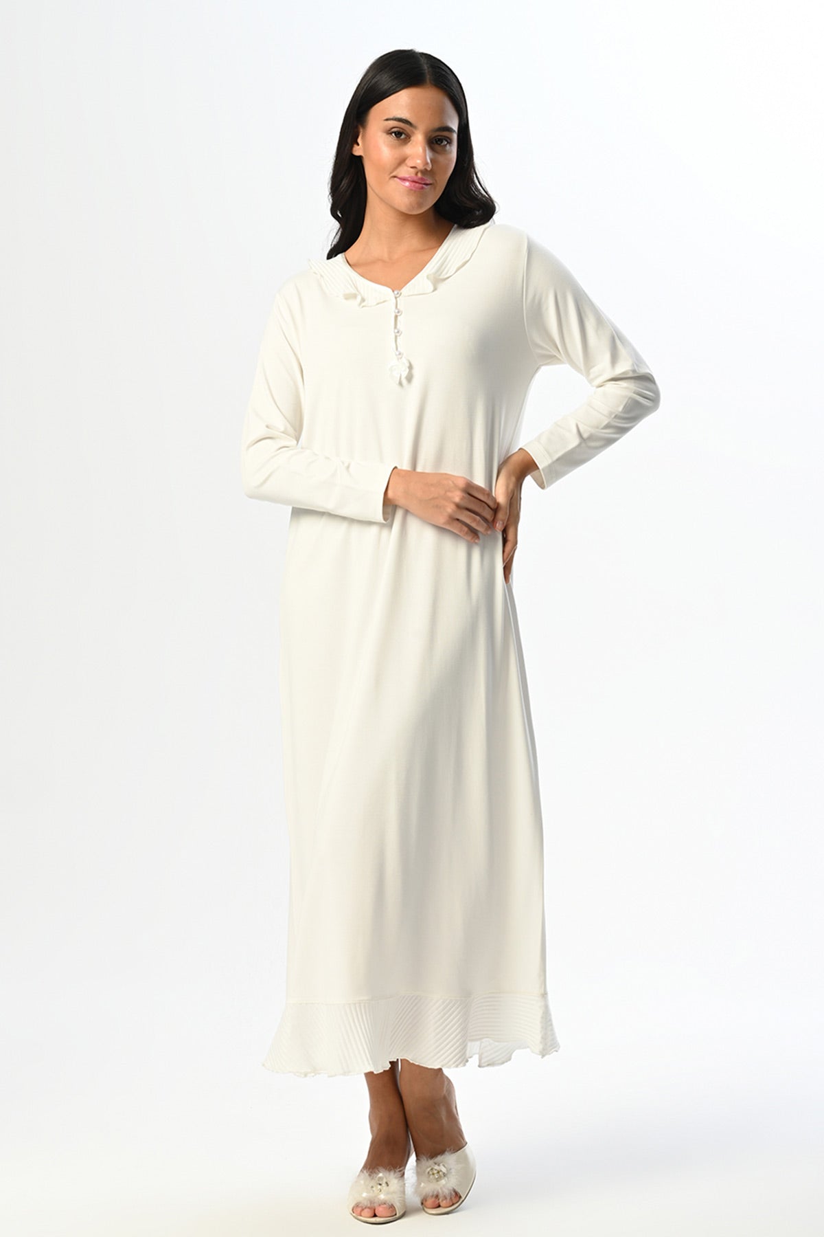 Ribbed Maternity Feeding-Friendly Nightgown & Robe Set - N23516