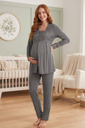 Lace Detailed Maternity Feeding-Friendly Pajama Set Anthracite - T2403