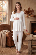 Lace Detailed Maternity Feeding-Friendly Pajama Set Ecru - T2403