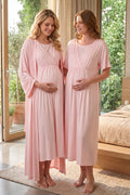 Double Breasted Maternity Feeding-Friendly Nightgown & Robe Set Pink - L2403