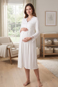 Lace Detailed Maternity Feeding-Friendly Nightgown Ecru - T2404