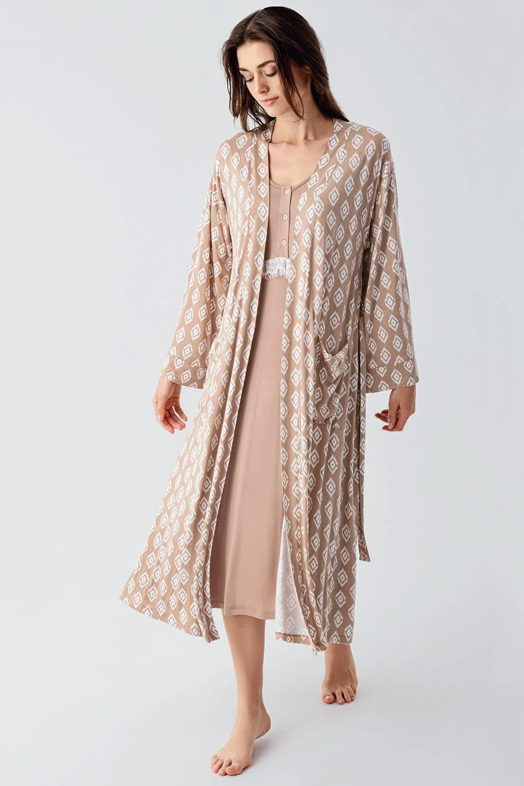 Lacy Patterned 4-Piece Maternity Feeding-Friendly Set Beige - S101101