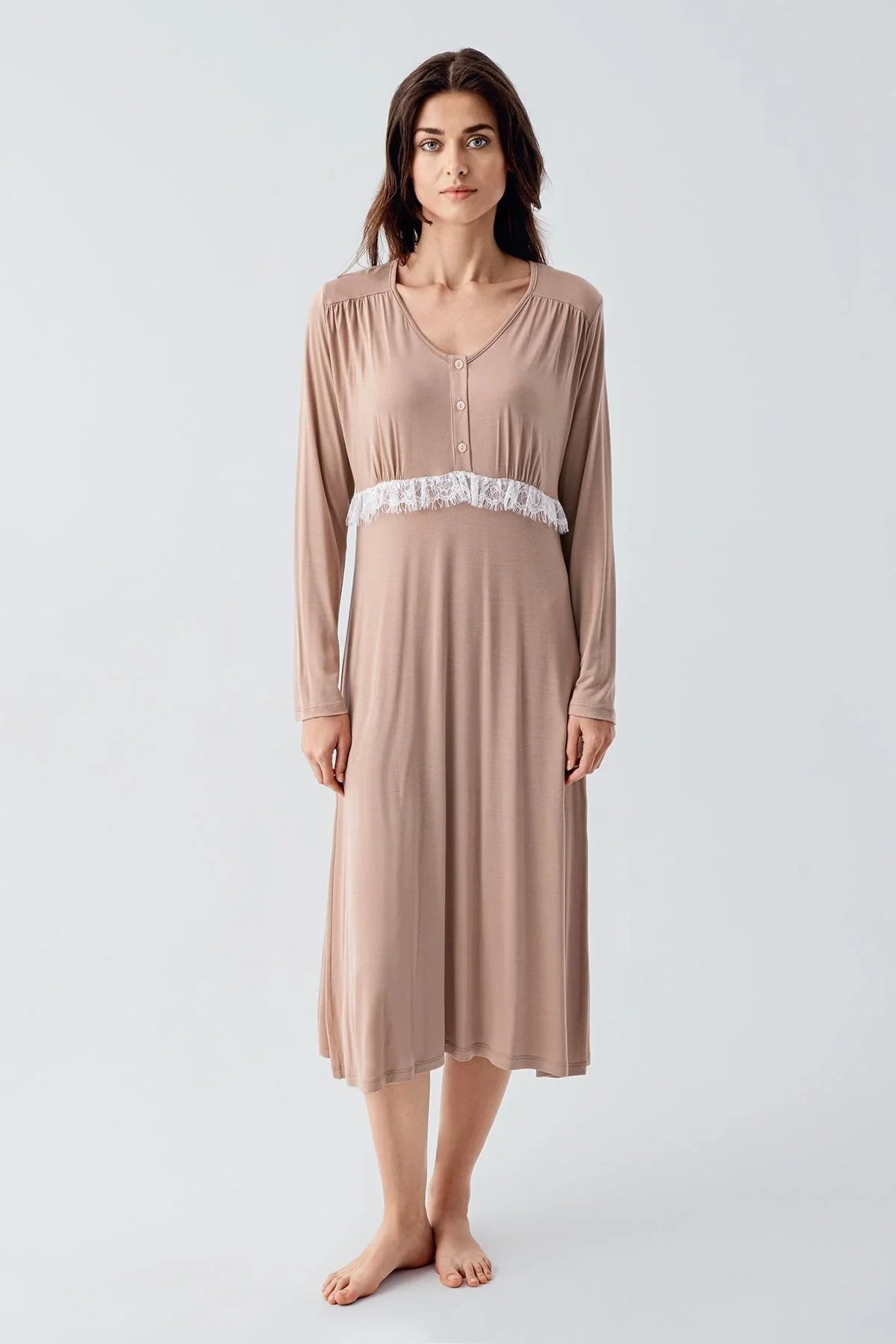 Lacy Patterned 4-Piece Maternity Feeding-Friendly Set Beige - S101101