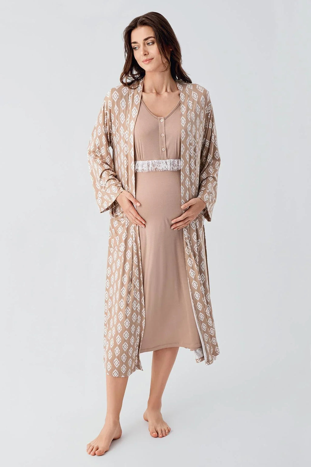 Lacy Patterned 4-Piece Maternity Feeding-Friendly Set Beige - S101101