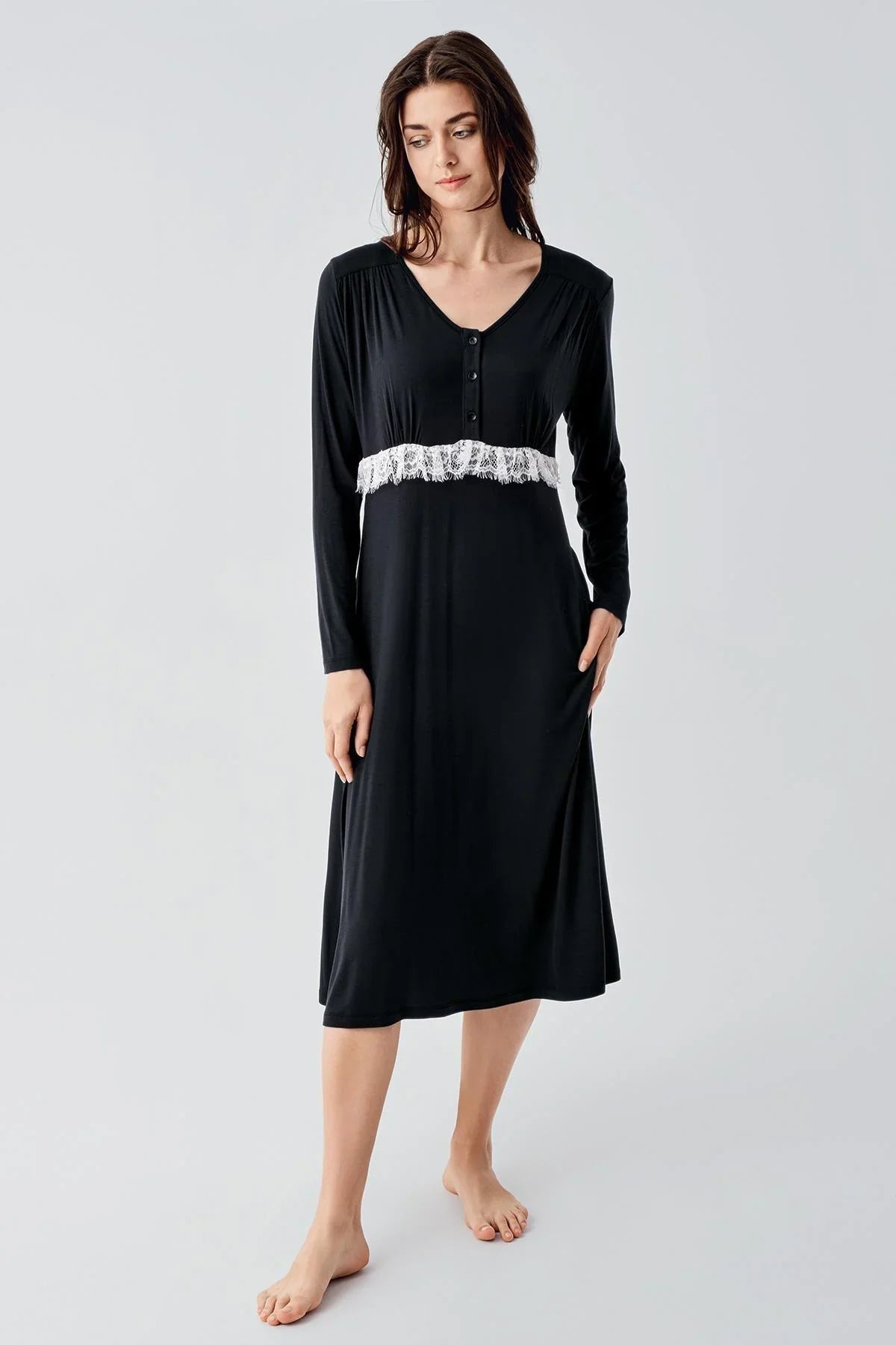 Lacy Patterned 4-Piece Maternity Feeding-Friendly Set Black - S101101