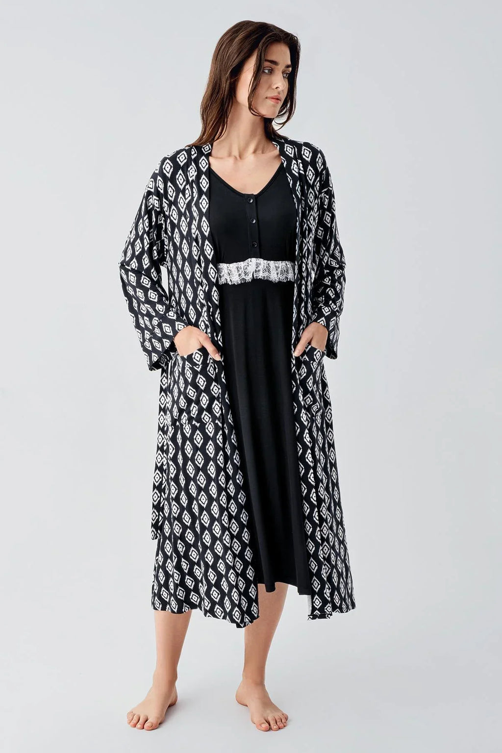 Lacy Patterned 4-Piece Maternity Feeding-Friendly Set Black - S101101