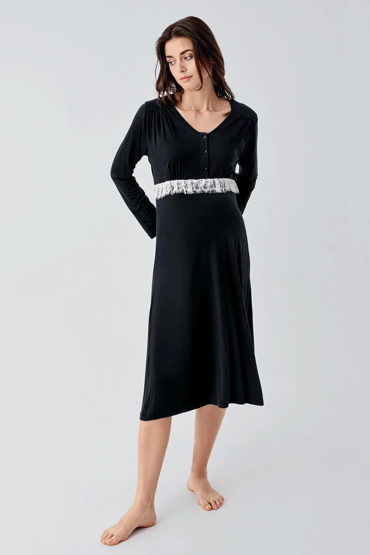 Lacy Patterned 4-Piece Maternity Feeding-Friendly Set Black - S101101