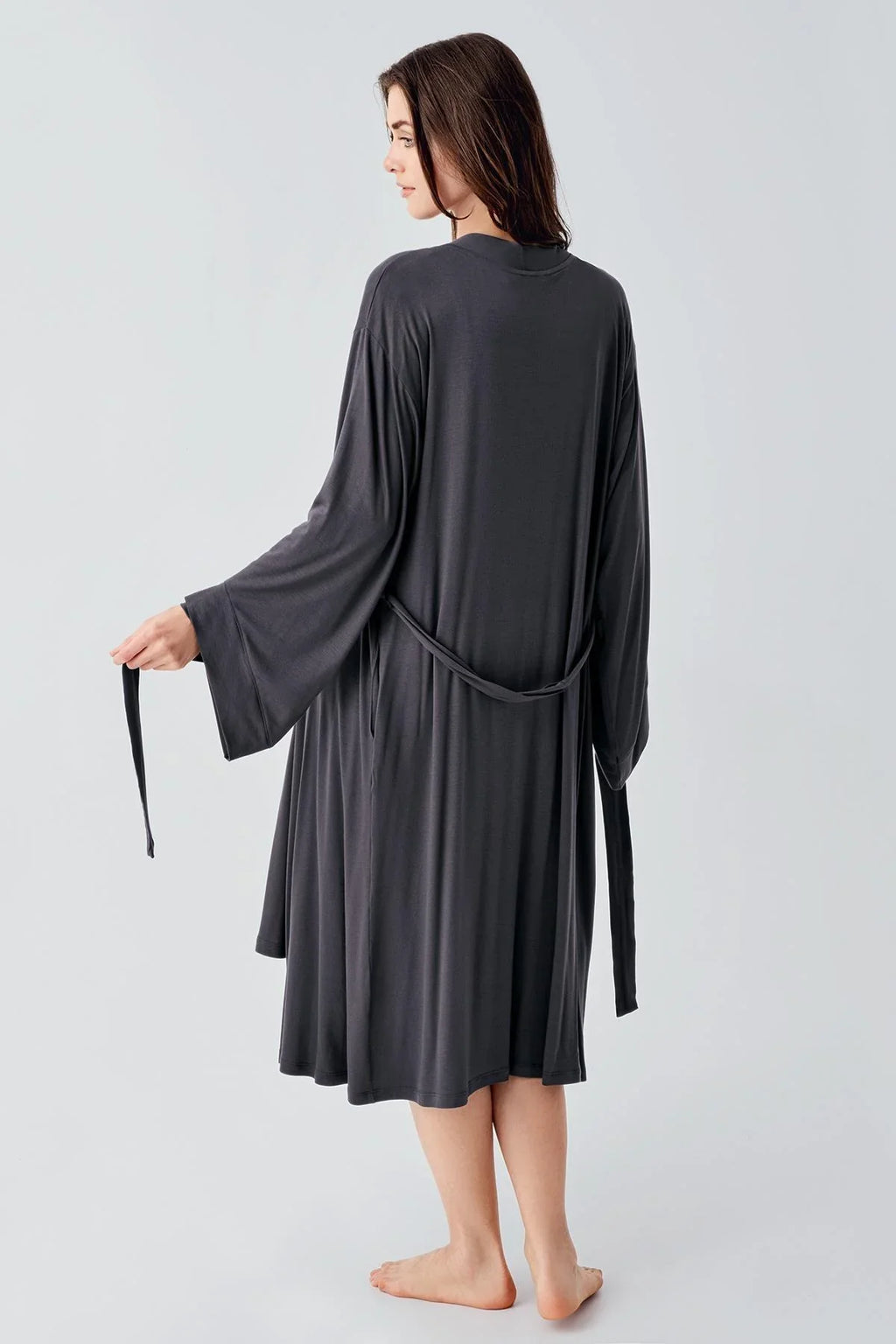 Soft Wrap 2-Piece Maternity Feeding-Friendly Nightgown & Robe Set Anthracite - S24105