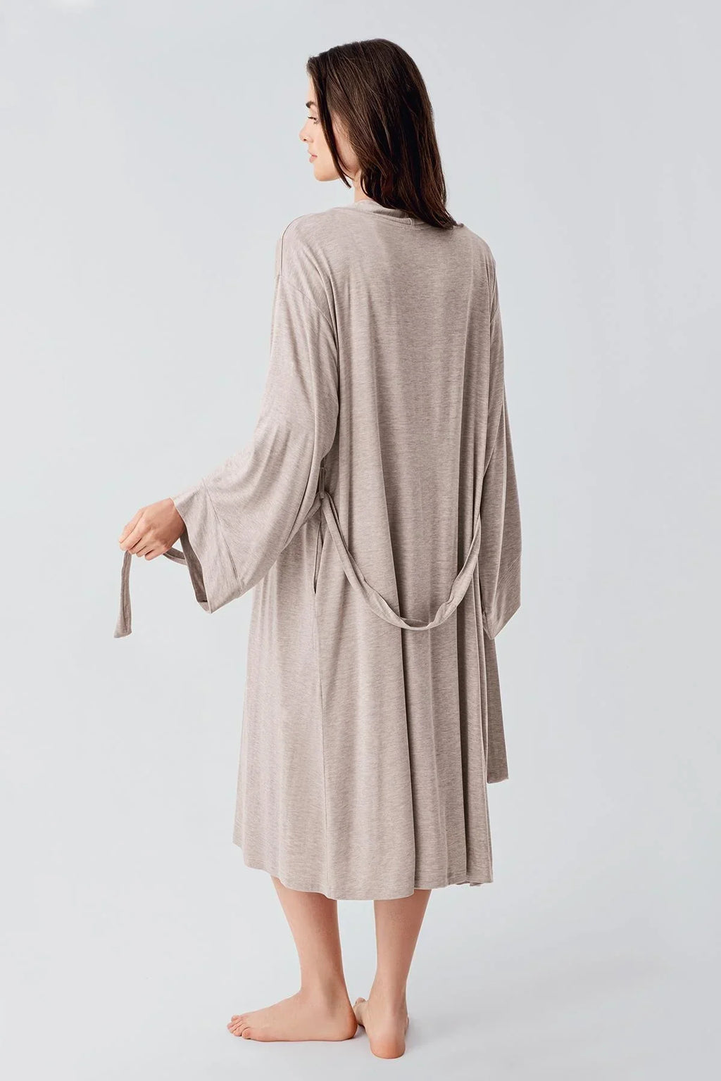 Soft Wrap 2-Piece Maternity Feeding-Friendly Nightgown & Robe Set Beige - S24105
