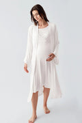 Soft Wrap 2-Piece Maternity Feeding-Friendly Nightgown & Robe Set Ecru - S24105