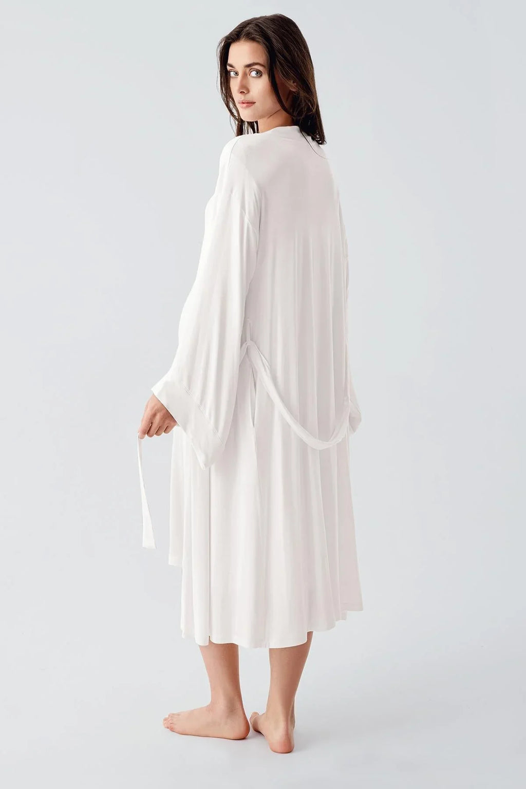 Soft Wrap 2-Piece Maternity Feeding-Friendly Nightgown & Robe Set Ecru - S24105