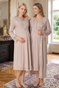Lace Sleeve and Collar Maternity Feeding-Friendly Nightgown & Robe Set Mink - T2425