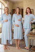 Lace Sleeve and Collar 4-Piece Maternity Feeding-Friendly Set Blue - T2426