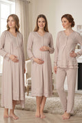 Lace Sleeve and Collar 4-Piece Maternity Feeding-Friendly Set Mink - T2426