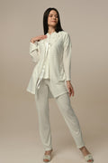Guipure Collar 3-Piece Maternity Feeding-Friendly Pajama & Robe Set - N24316