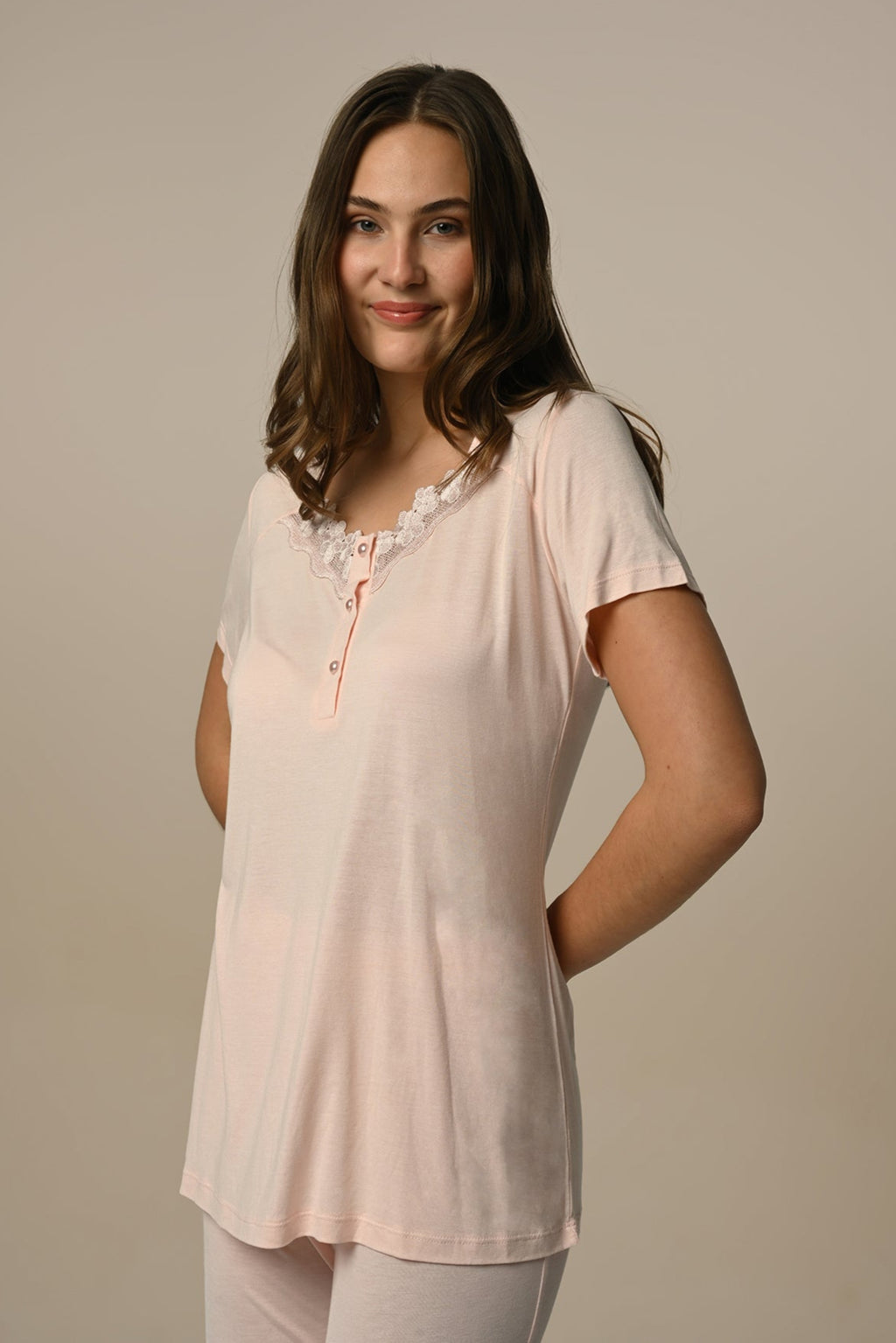 Lace Edge 3-Piece Maternity Feeding-Friendly Pajama & Robe Set - N24319