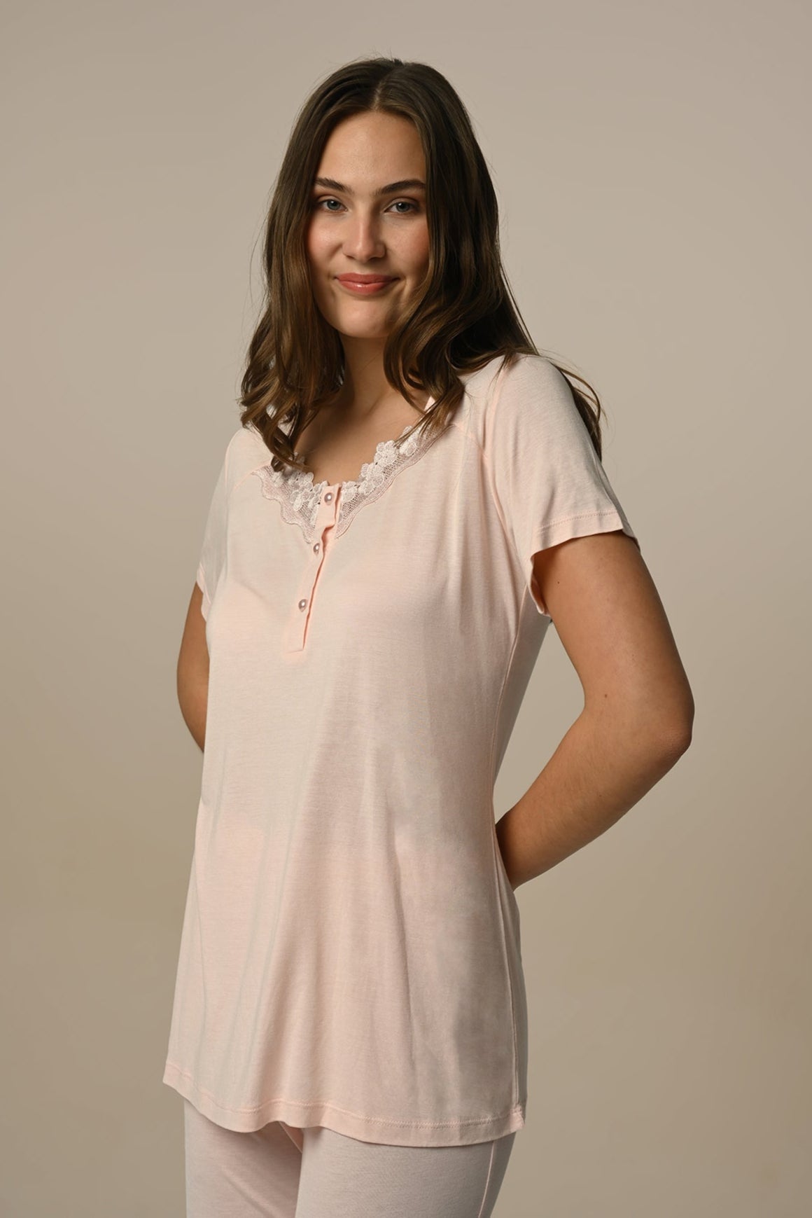 Lace Edge 3-Piece Maternity Feeding-Friendly Pajama & Robe Set - N24319