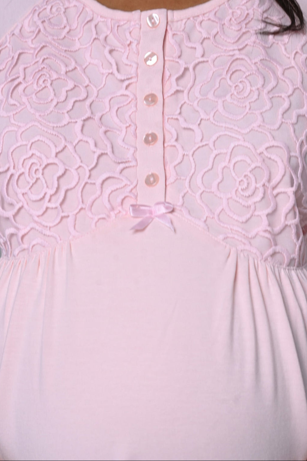 Guipure Collar 3-Piece Maternity Feeding-Friendly Pajama & Robe Set Pink - N24342
