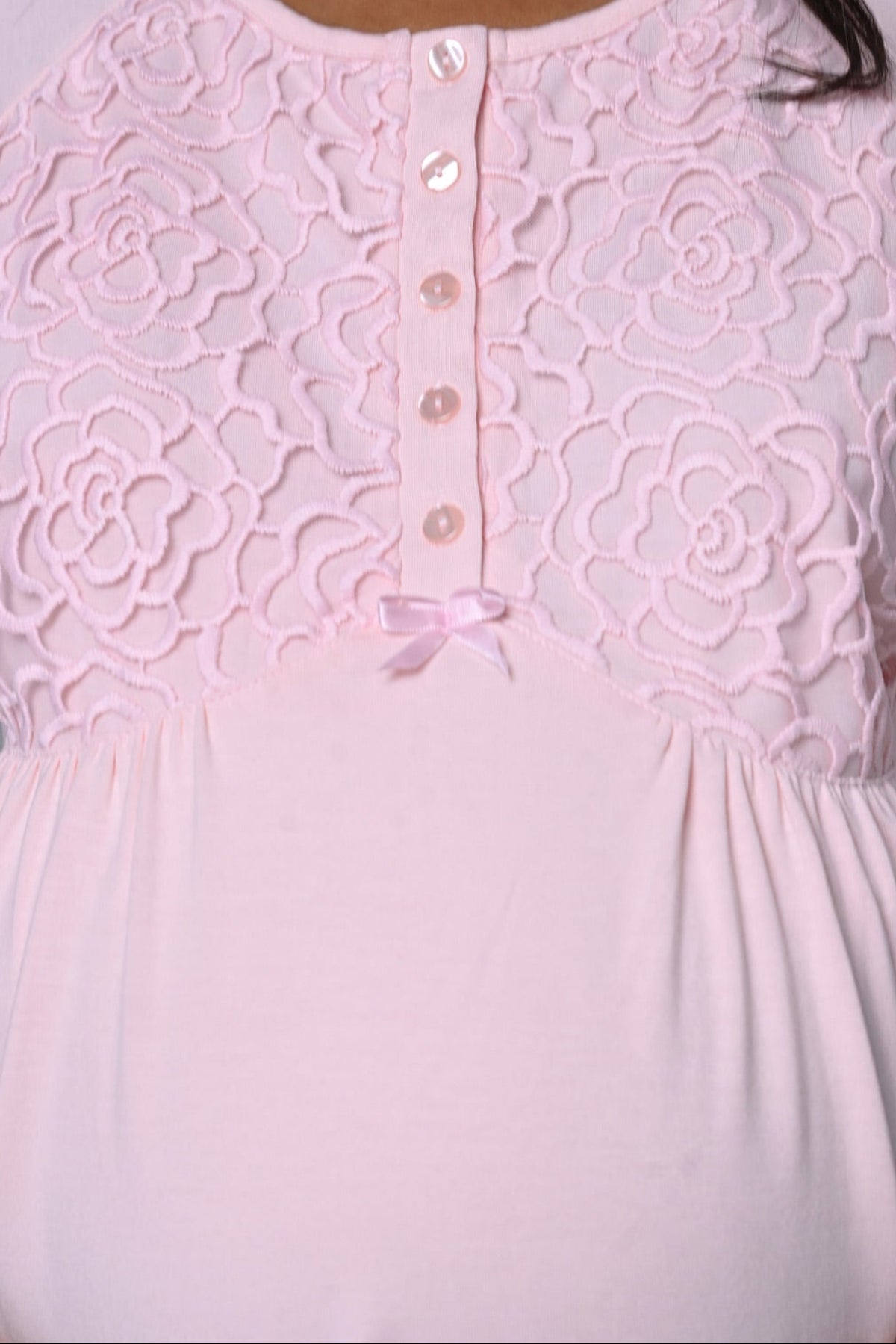 Guipure Collar 3-Piece Maternity Feeding-Friendly Pajama & Robe Set Pink - N24342