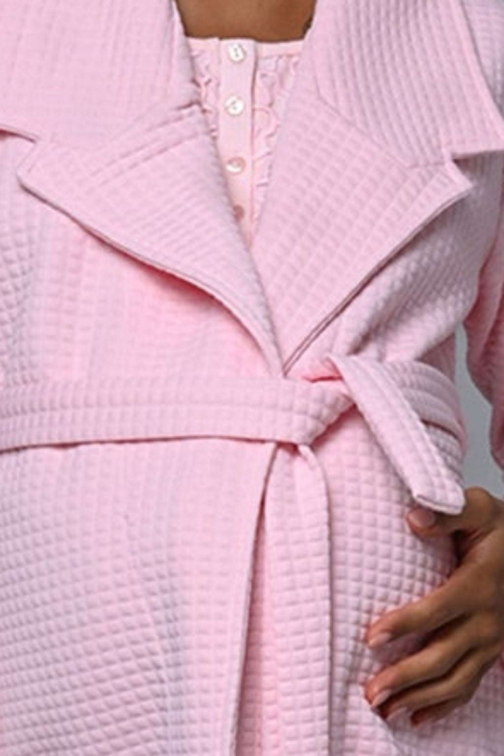 Guipure Collar 3-Piece Maternity Feeding-Friendly Pajama & Robe Set Pink - N24342