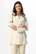 Guipure Collar 3-Piece Maternity Feeding-Friendly Pajama & Robe Set Beige - N24342