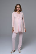Lace Collar 3-Piece Maternity Feeding-Friendly Pajama & Robe Set - N24344