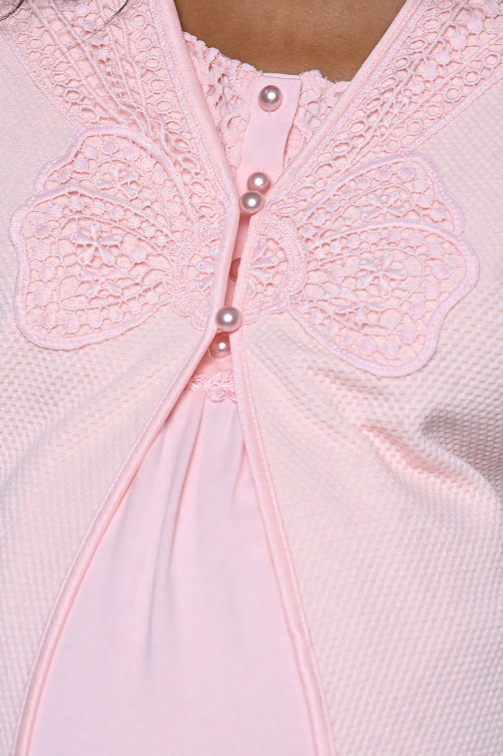 Lace Collar 3-Piece Maternity Feeding-Friendly Pajama & Robe Set - N24344
