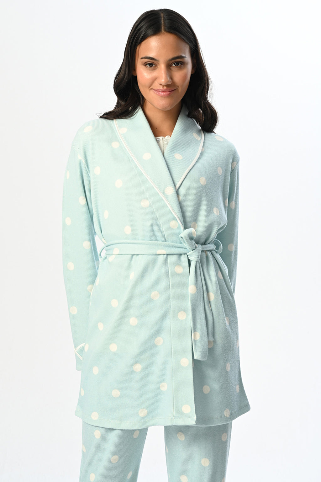 Polka Dot 3-Piece Maternity Feeding-Friendly Pajama & Robe Set - N24351